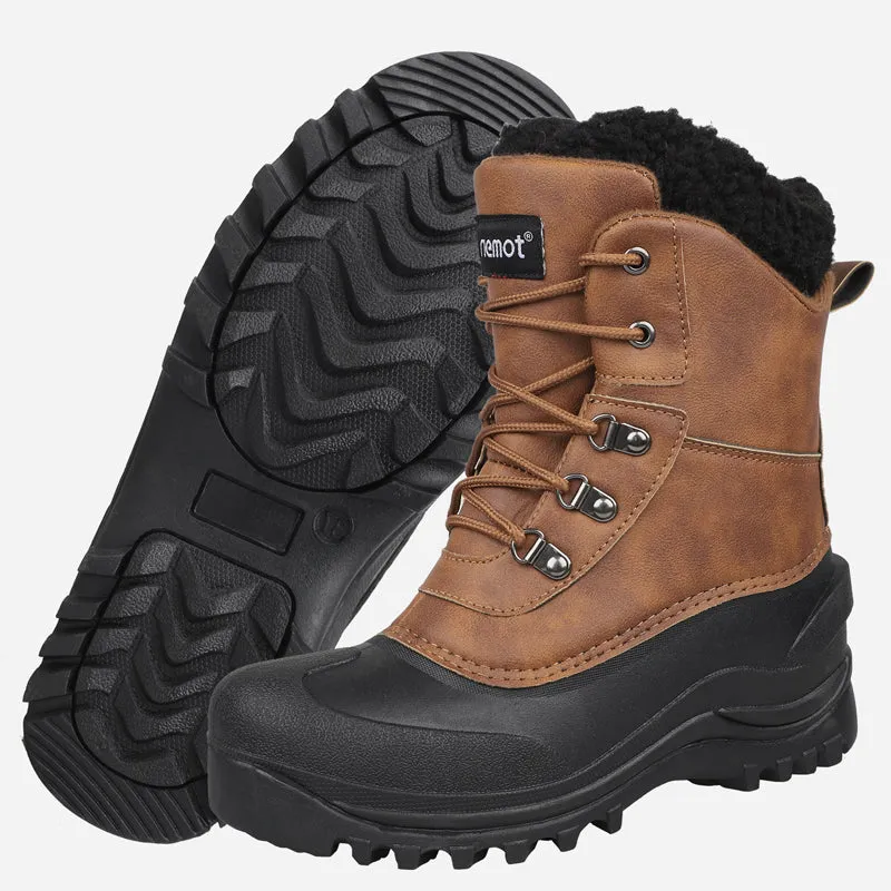 riemot Men's Snow Boots Brown Waterproof & Slip-resistant Winter Boots